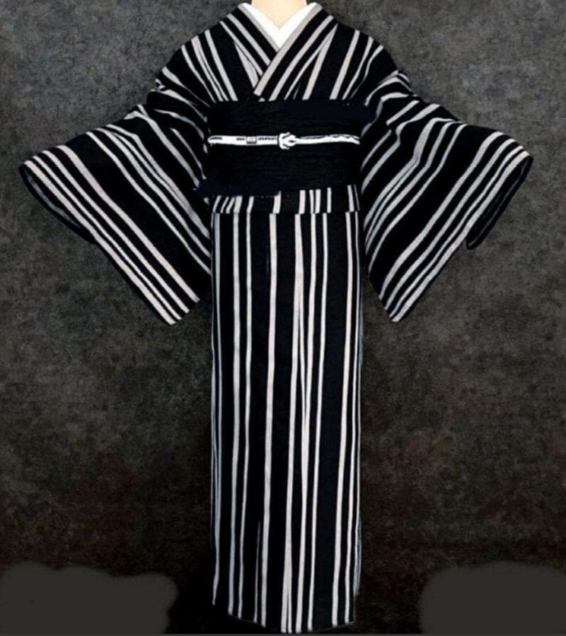 画像 2枚目の 同じ帯＋おまかせ黒帯締めつき■最高級しじら織浴衣 波縞紺■