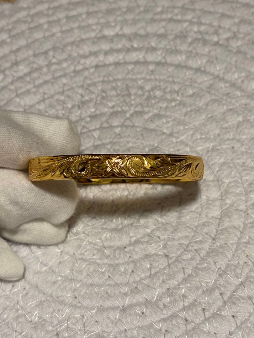 dream☆ハワイアンジュエリー手彫り幅8mmバングル S925にK14コ