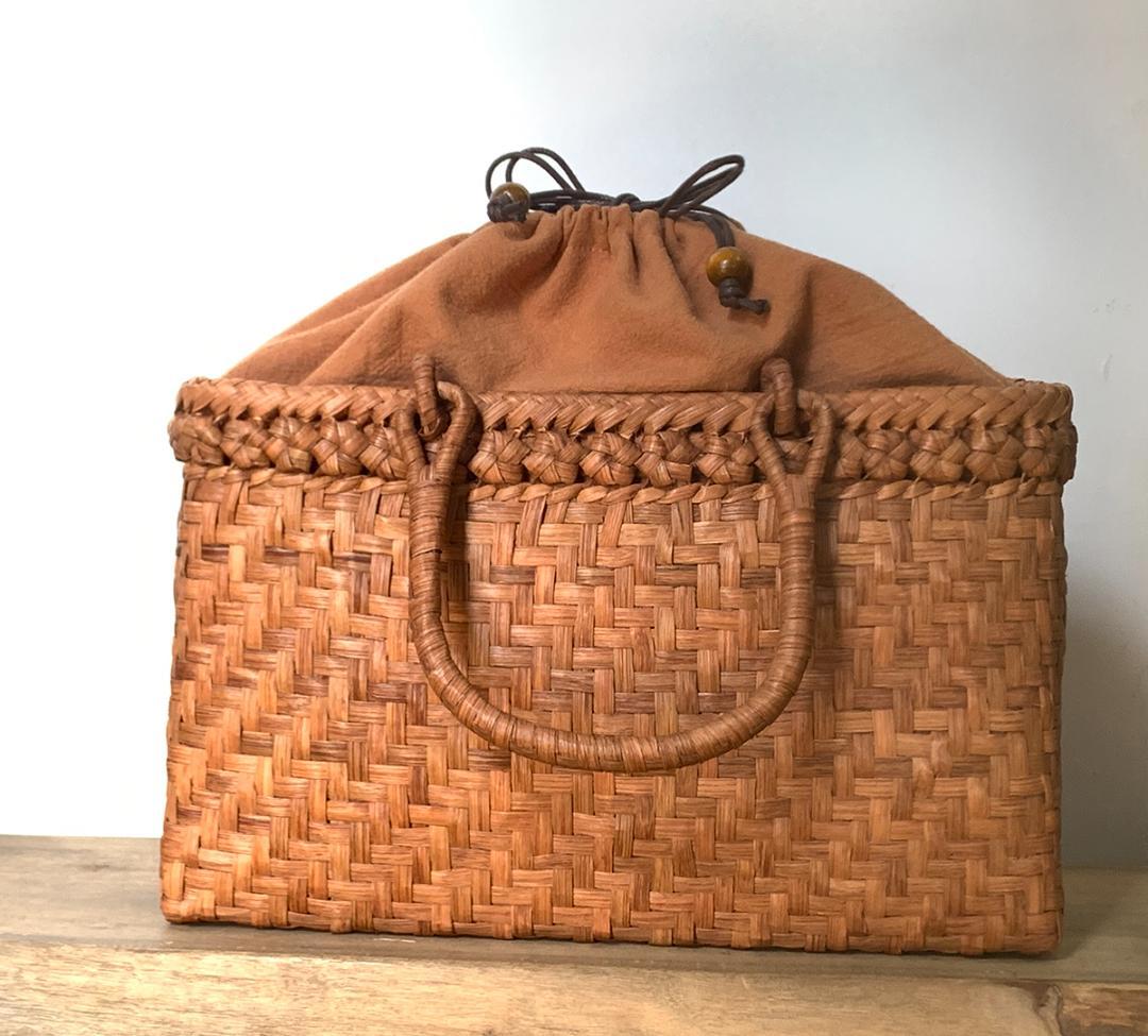 【期间限定】山葡萄 かごバッグ 六角花結び編み 網代編み 変則二重編み 内布付き