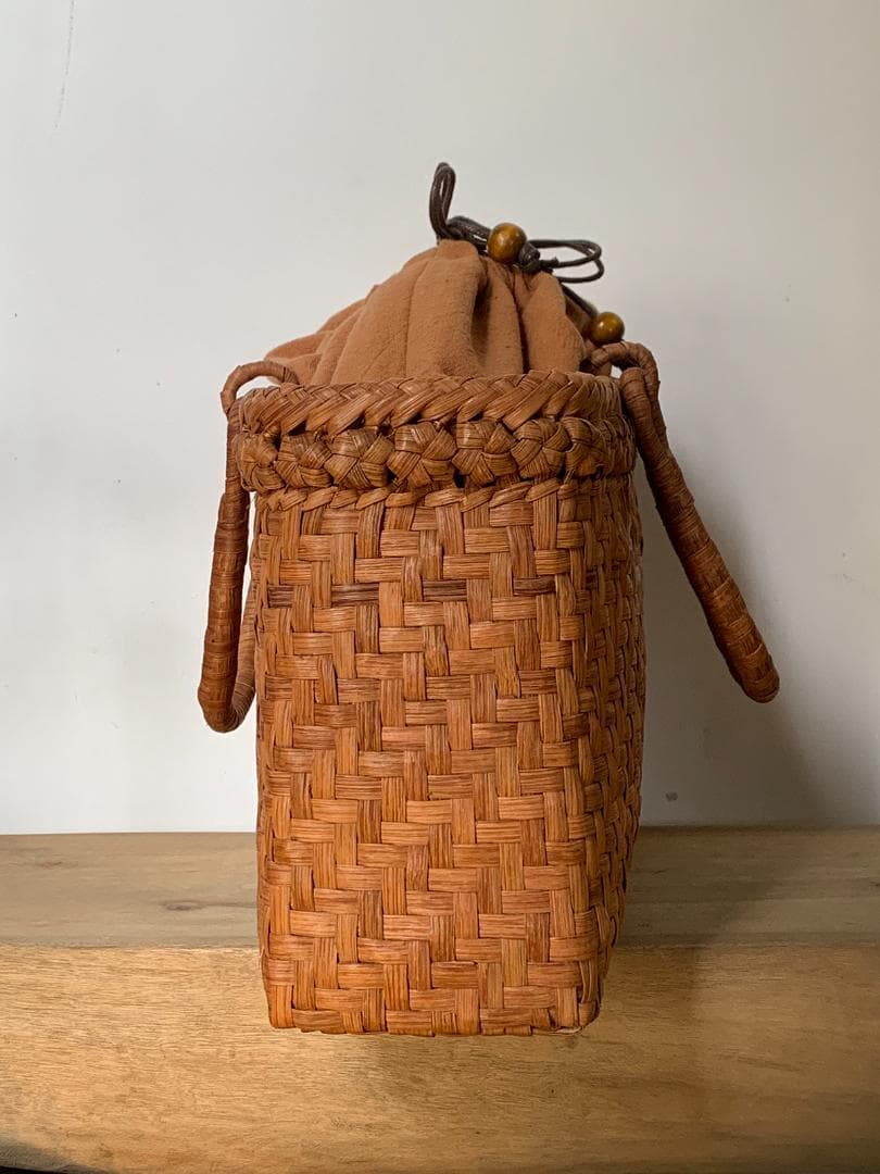 【期间限定】山葡萄 かごバッグ 六角花結び編み 網代編み 変則二重編み 内布付き