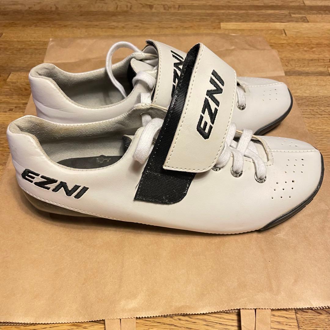 EZNI 自転車シューズ ホワイト ベルクロ　25.5 ハンドメイド　美品　競輪