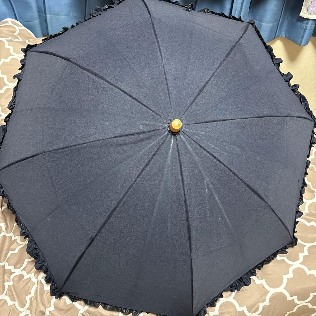 サンバリア100 二段折 フリル付き 木曲がり ネイビー　おまけ付き