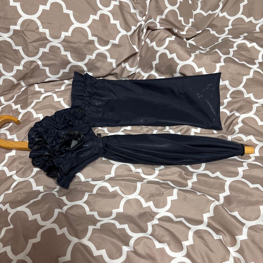 サンバリア100 二段折 フリル付き 木曲がり ネイビー　おまけ付き