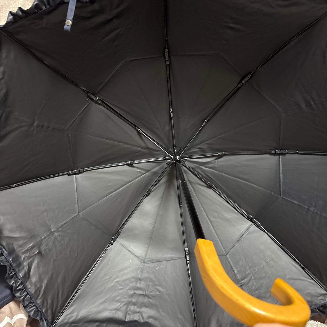 サンバリア100 二段折 フリル付き 木曲がり ネイビー　おまけ付き