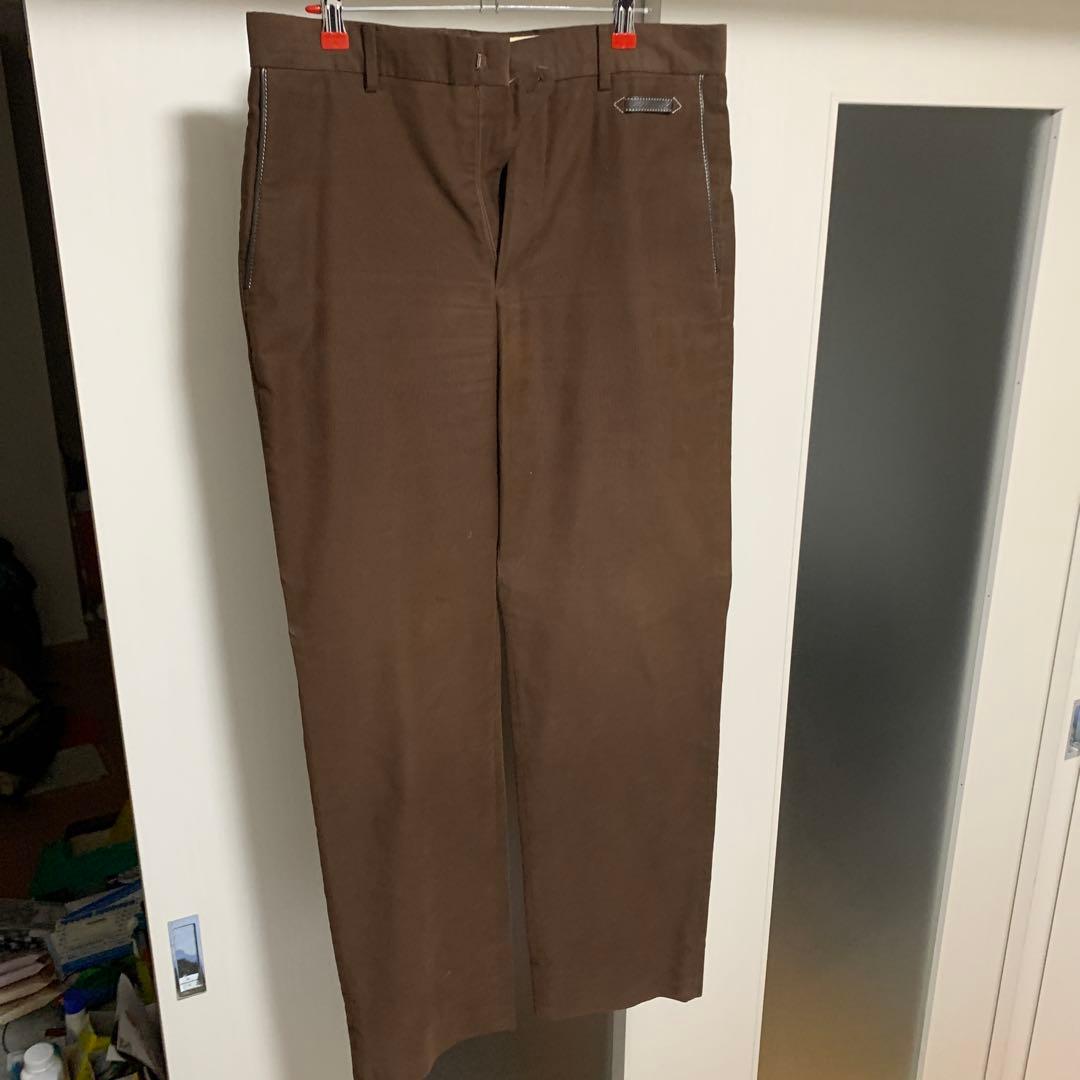 HERMESブラウン コットンパンツ黒レザーパッチ