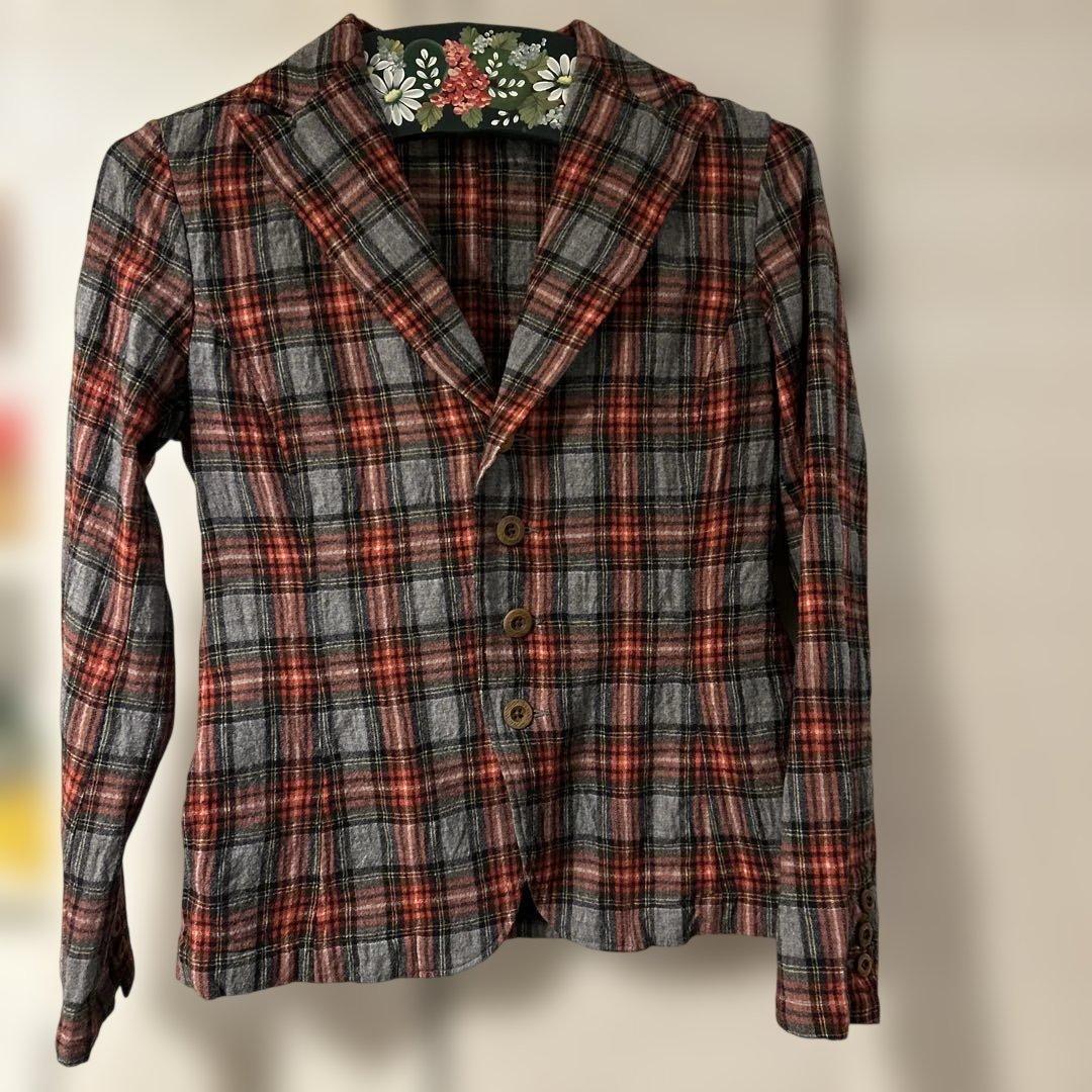 45rpm赤とグレーのチェック柄テーラードジャケットサイズ2