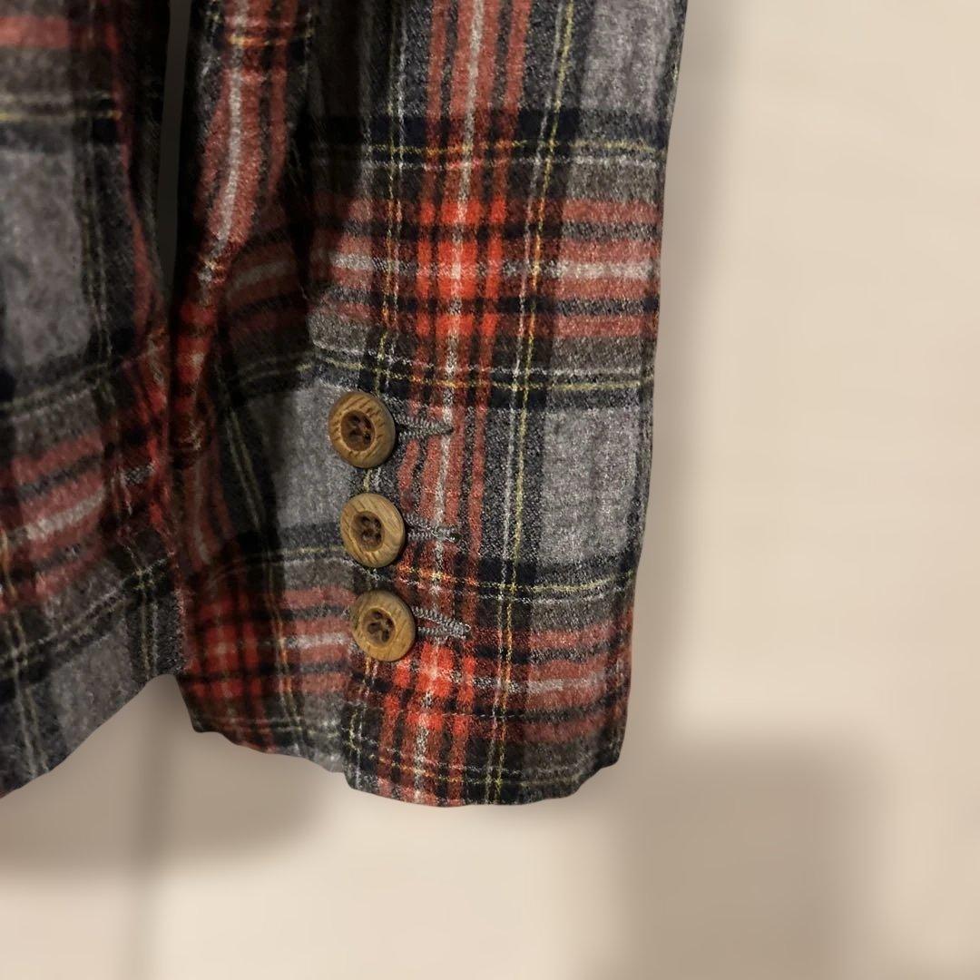 45rpm赤とグレーのチェック柄テーラードジャケットサイズ2