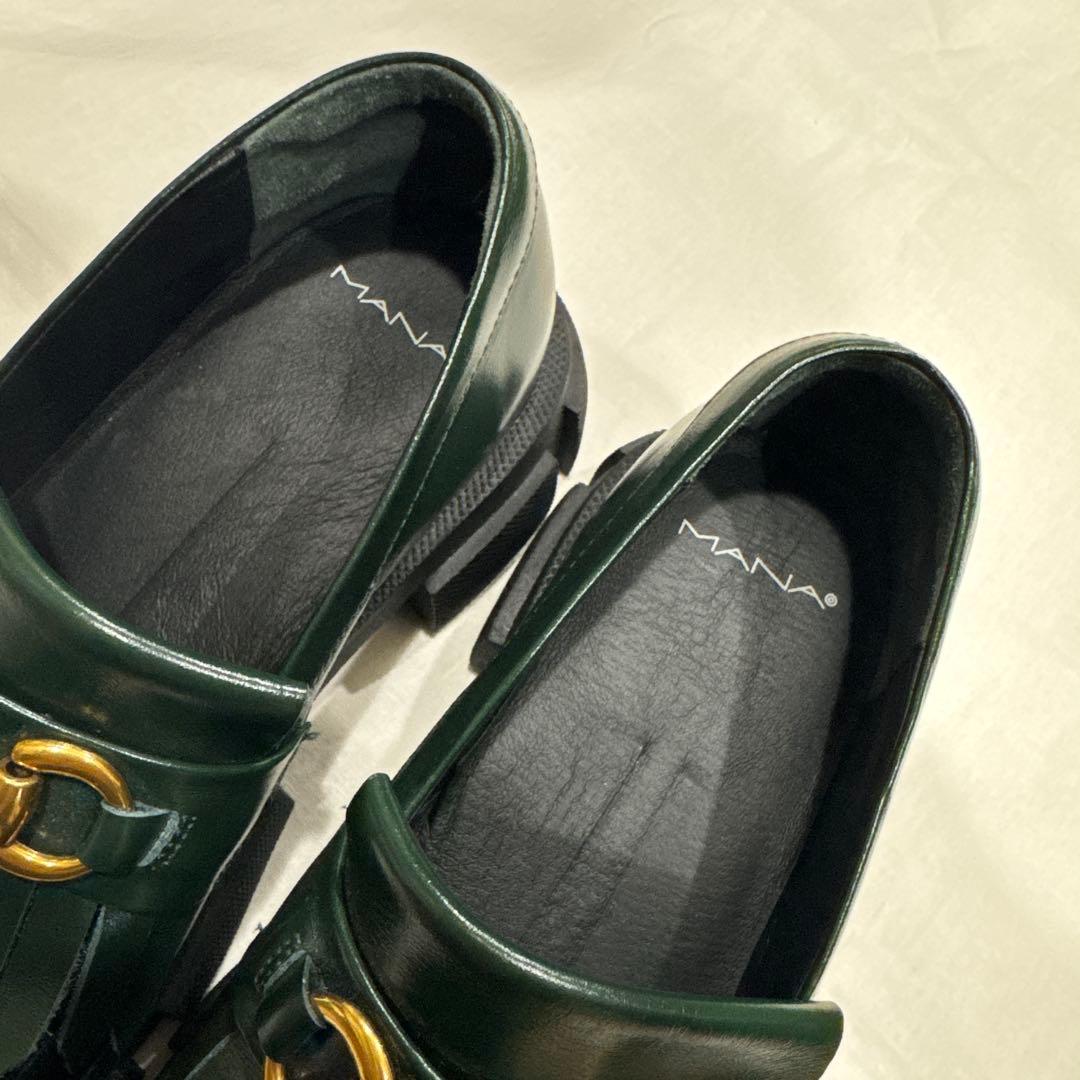 MANA グリーン フリンジローファー