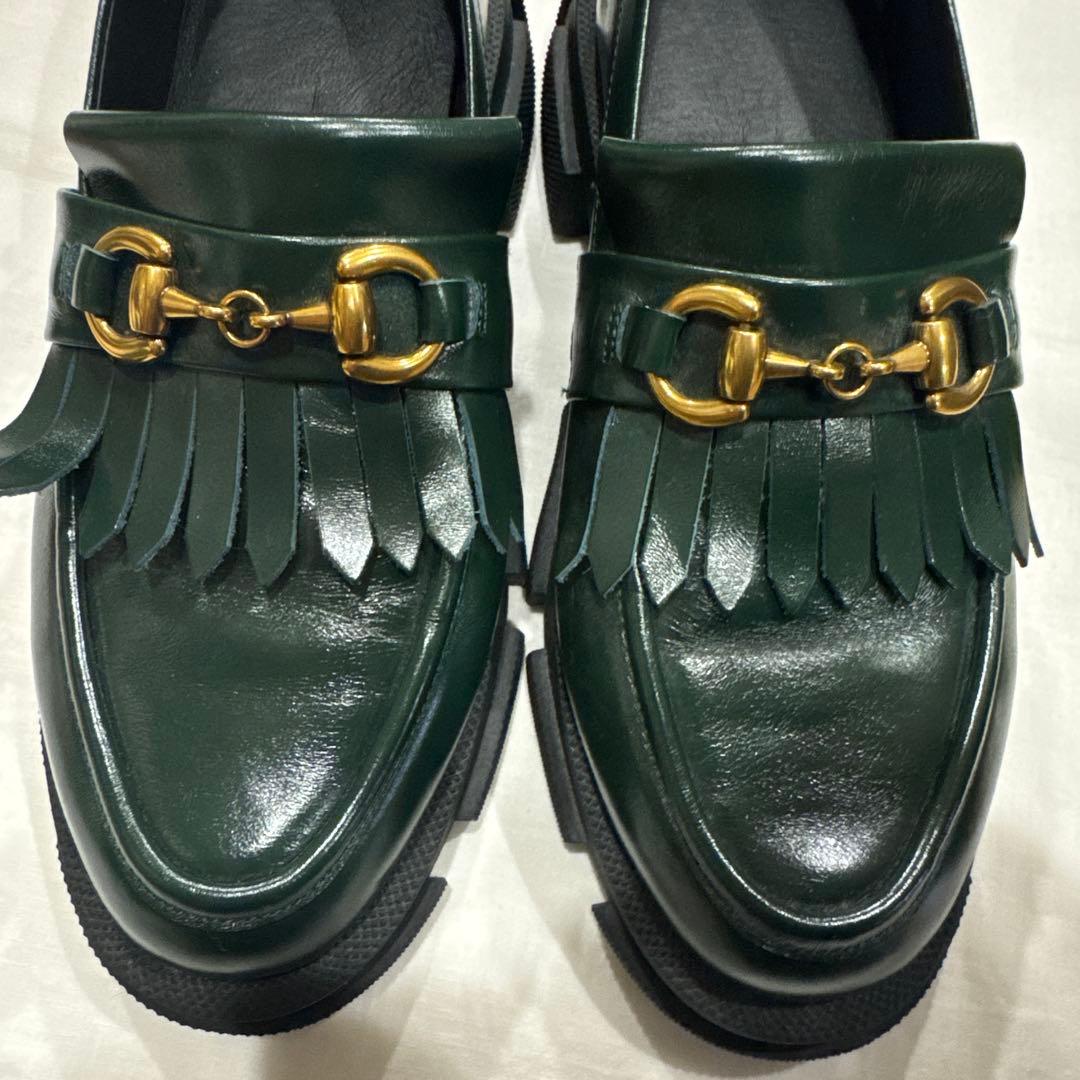 MANA グリーン フリンジローファー