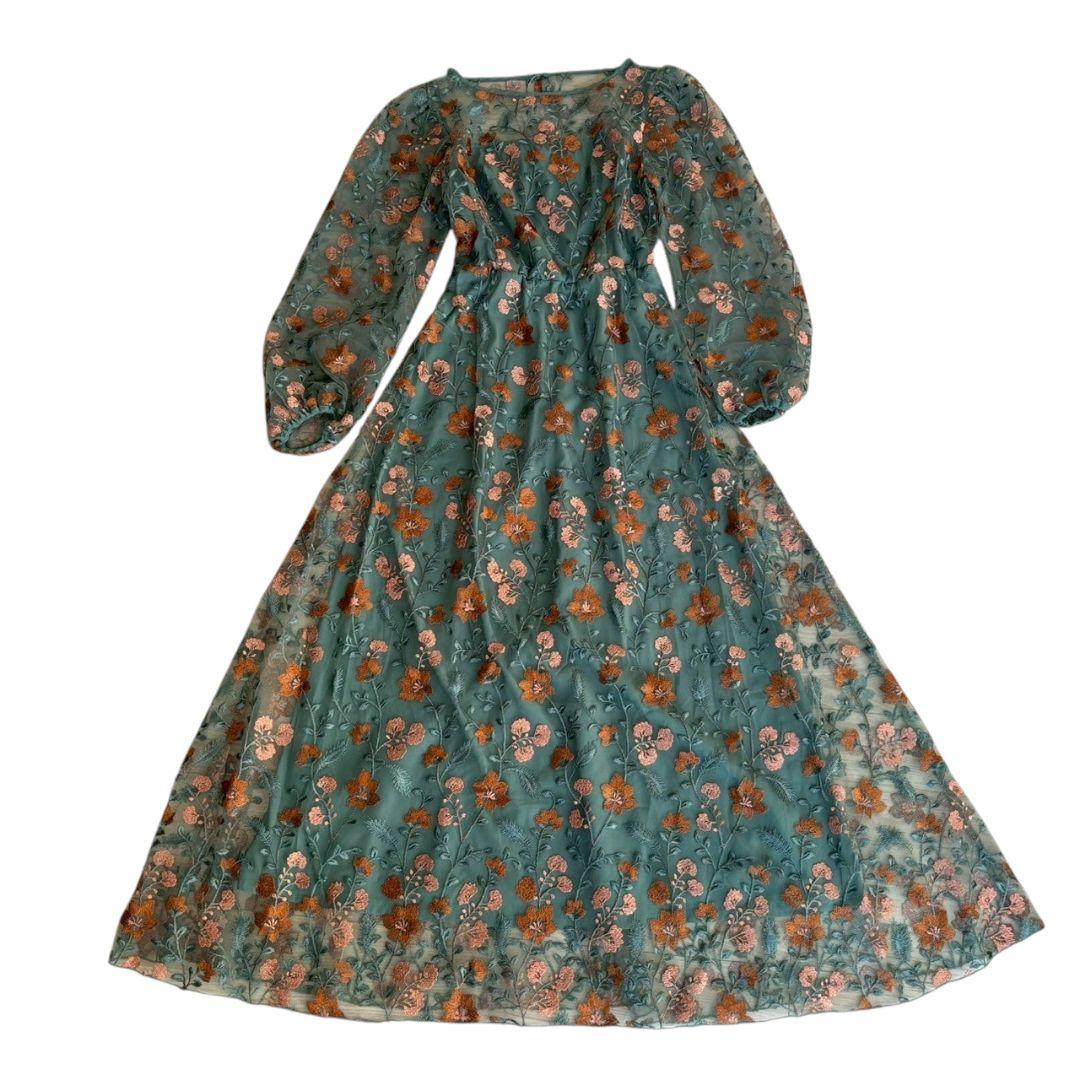 Kastane オケージョン ドレス 結婚式 ワンピース　グリーン　花柄　M