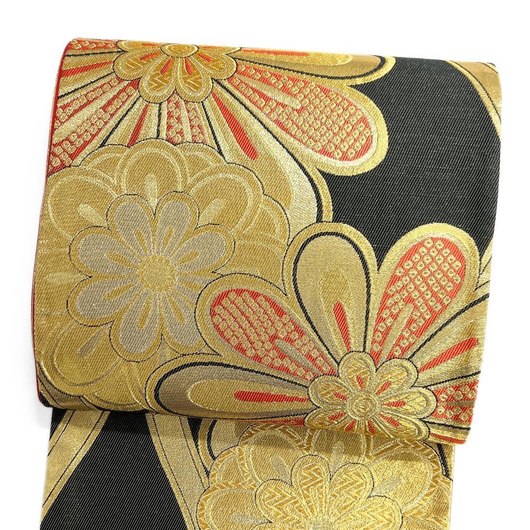 振袖帯　菊花　立涌　金糸　鹿の子　紋模様　斜め縞　着物　115b d ms