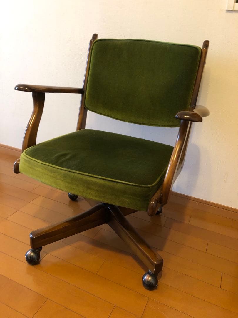 karimoku グリーン ベルベット デスクチェア