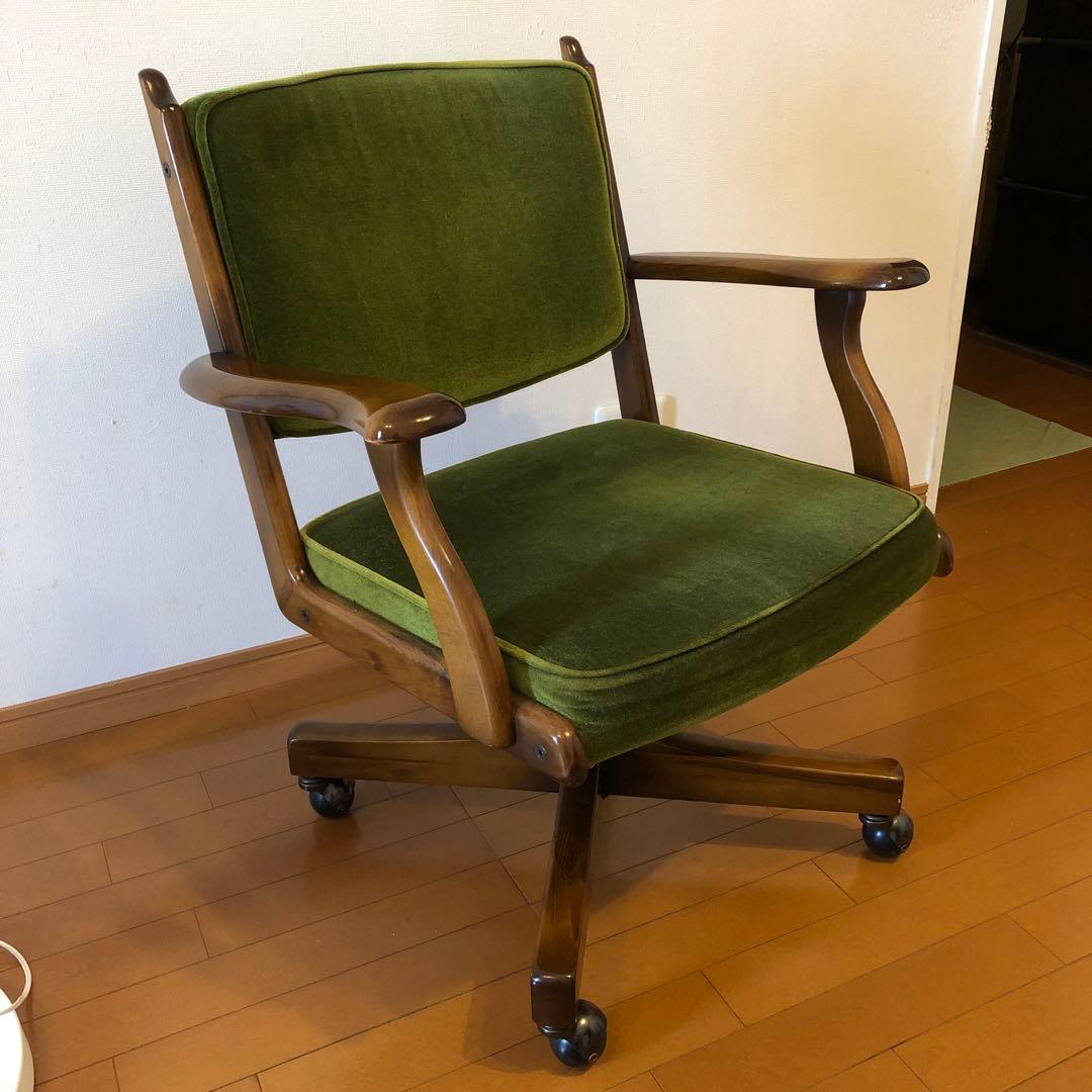 karimoku グリーン ベルベット デスクチェア