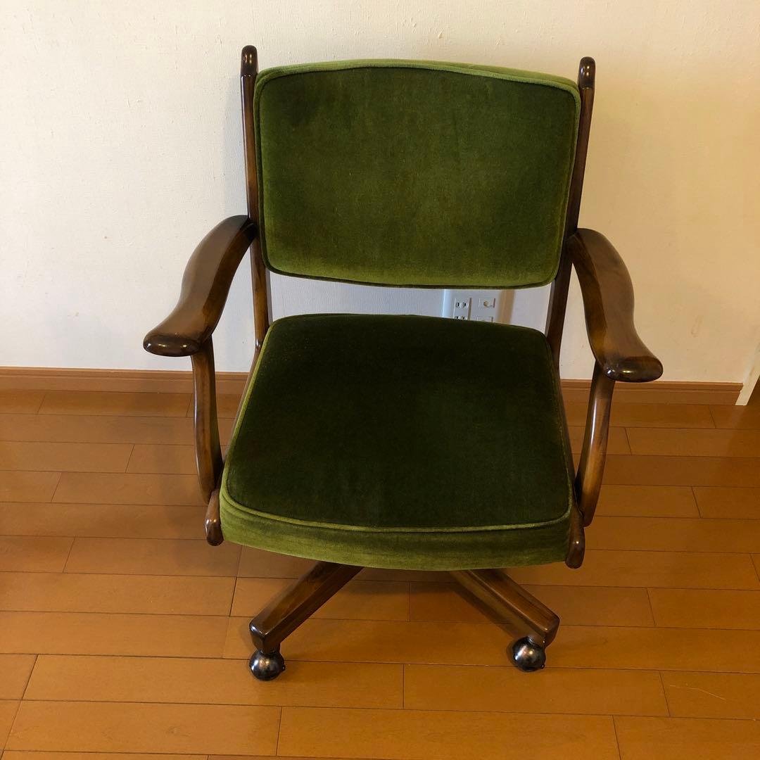 karimoku グリーン ベルベット デスクチェア