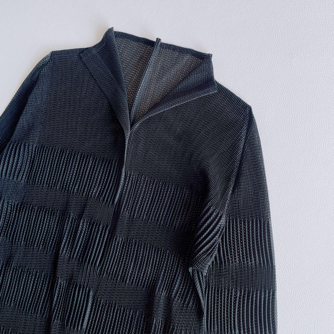 美品✨プリーツプリーズ　カーディガン　黒　透かし　メッシュ　シャツ　サイズ3