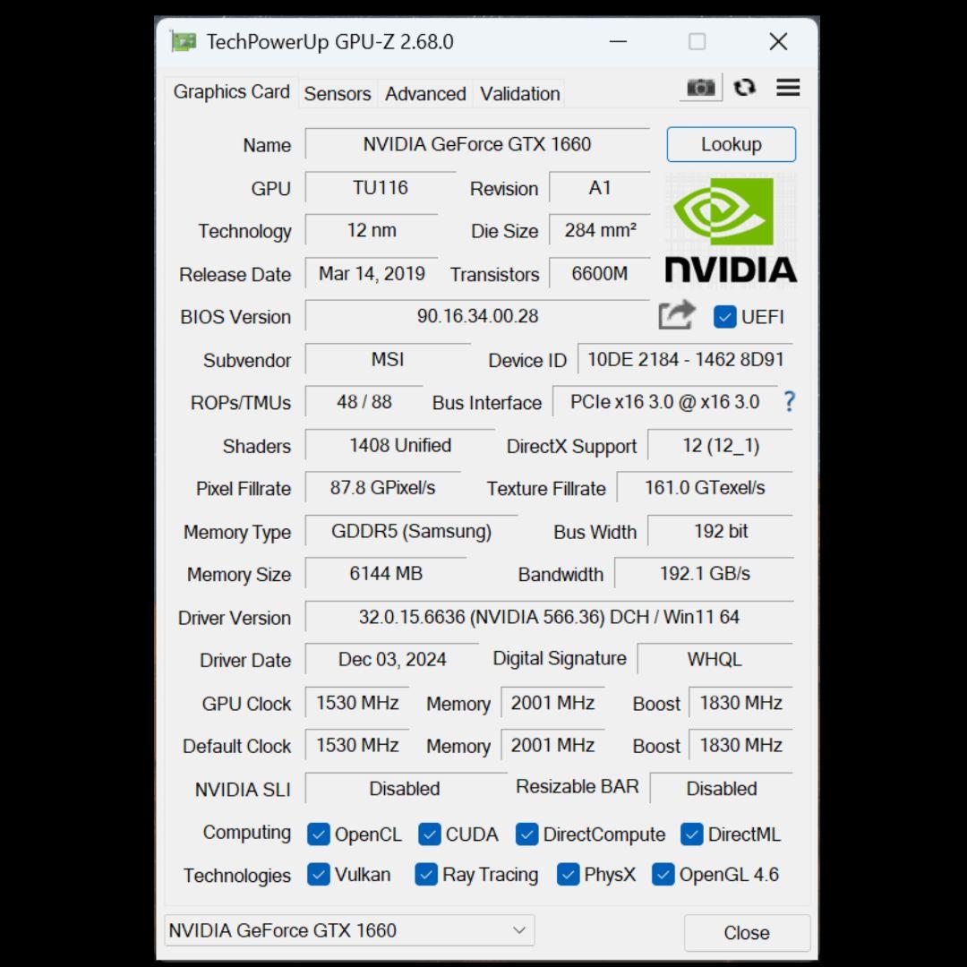 グラフィックボード・グラボ・ビデオカード MSI AERO ITX GeForce GTX 1660