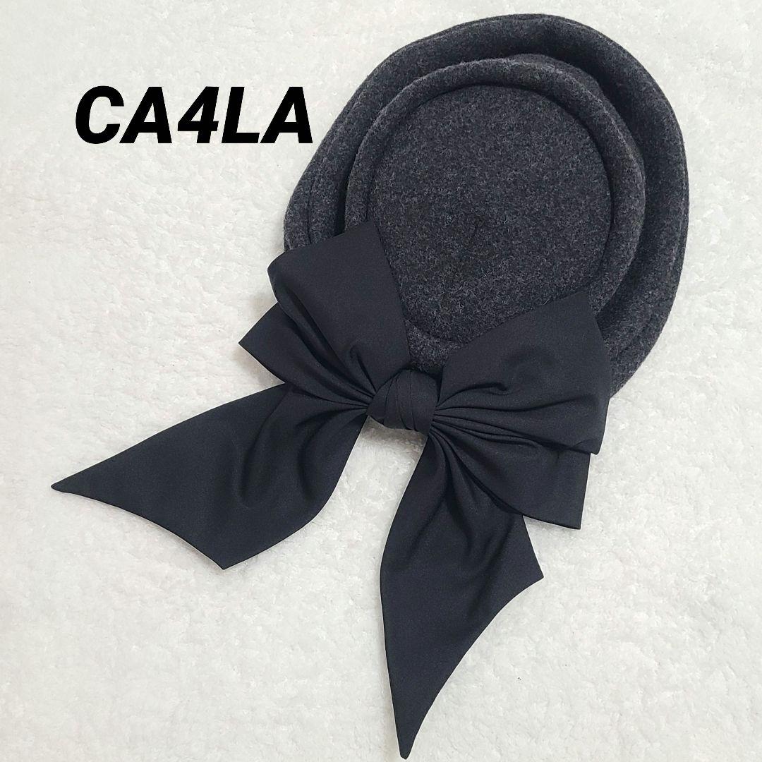 美品✨ CA4LA ウールハット リボン付き ダークグレー 秋冬素材
