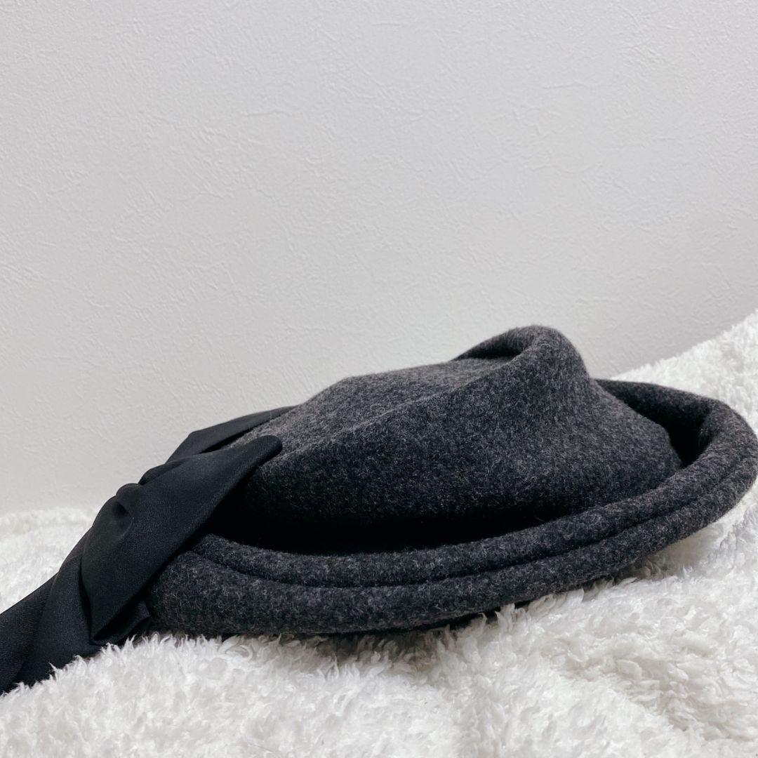 美品✨ CA4LA ウールハット リボン付き ダークグレー 秋冬素材