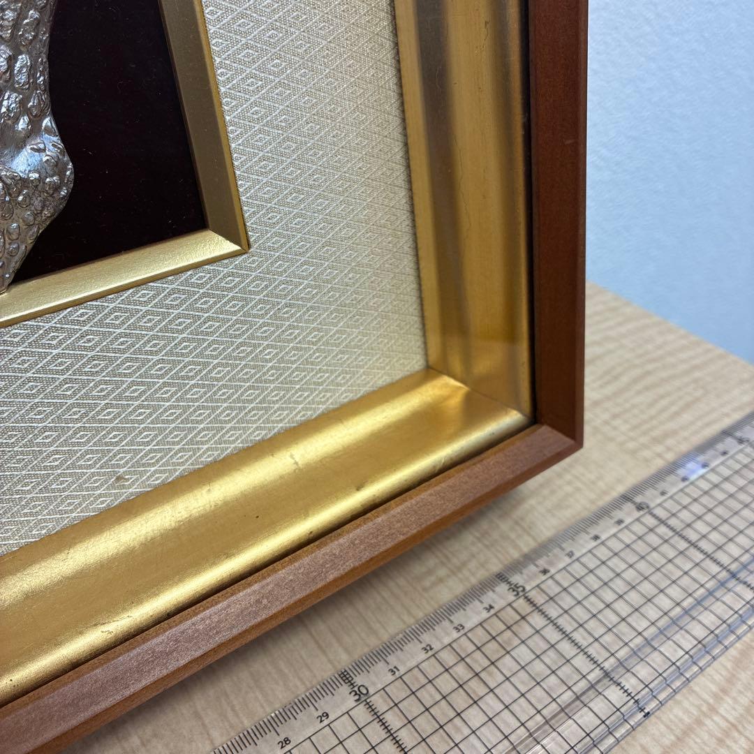 嘉山 作 純銀製 富士山と松 額装 銀製レリーフ 日本画 横40cm