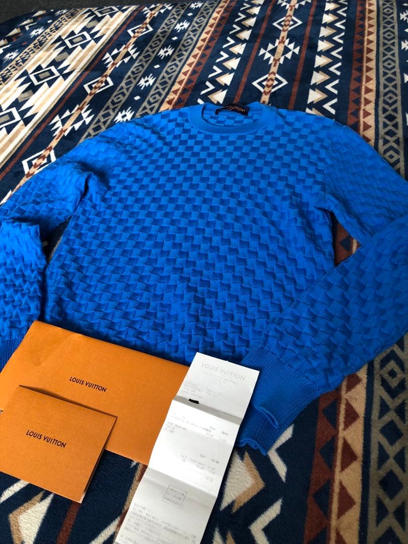 美品 ルイヴィトン ダミエ ニット セーター ブルー　青　HJN40W M