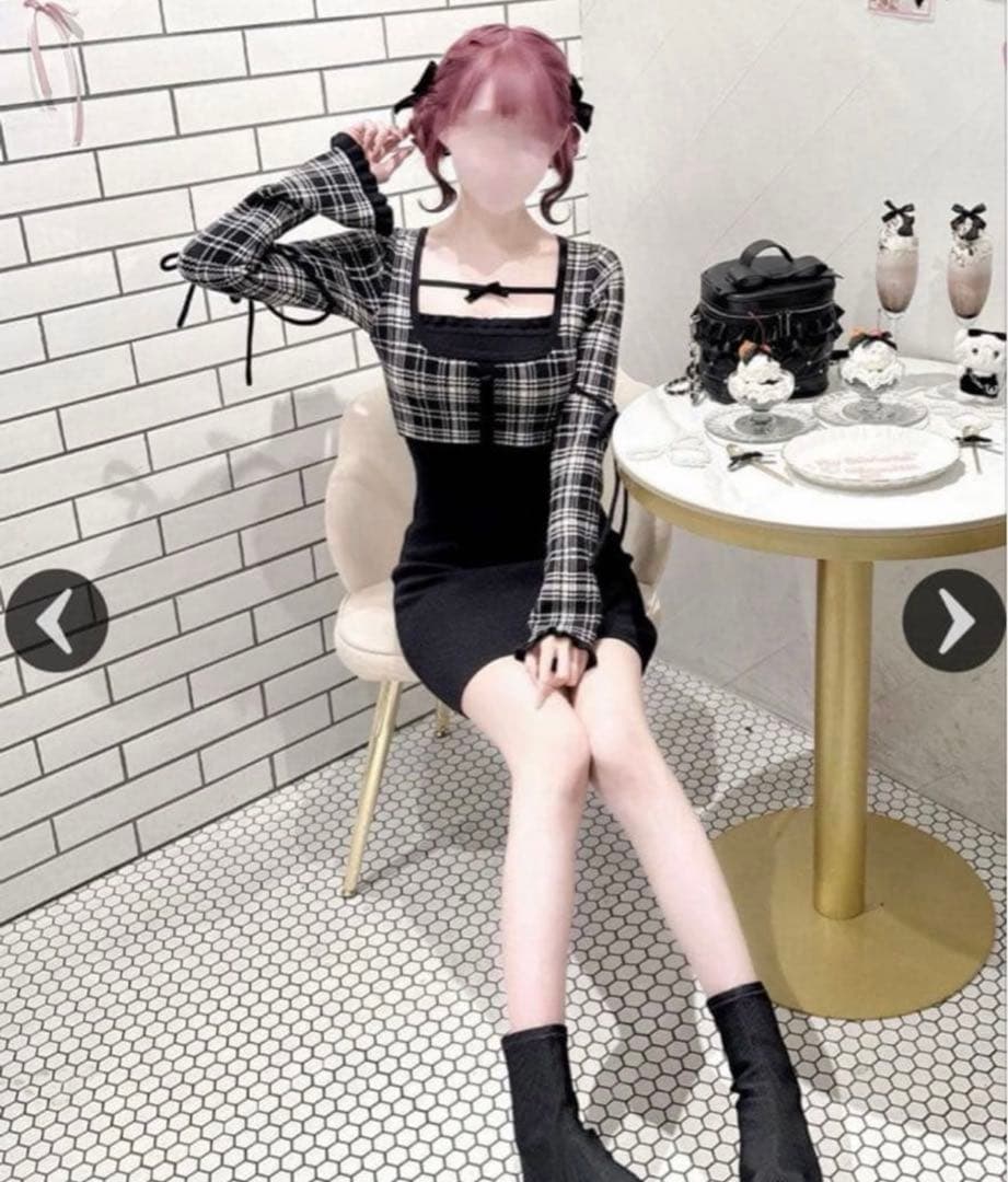 【新品タグ付き】honey mewチェックリボンドッキングワンピースフリーサイズ