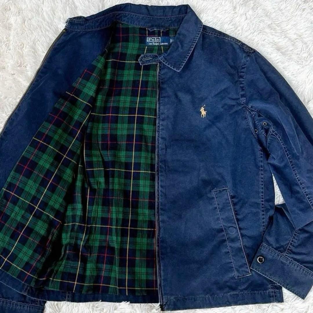 XL相当 チェック ポロバイラルフローレン スウィングトップ ロゴ刺繍 ネイビー