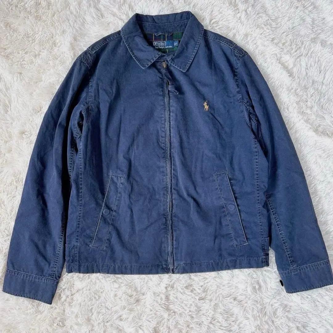 XL相当 チェック ポロバイラルフローレン スウィングトップ ロゴ刺繍 ネイビー