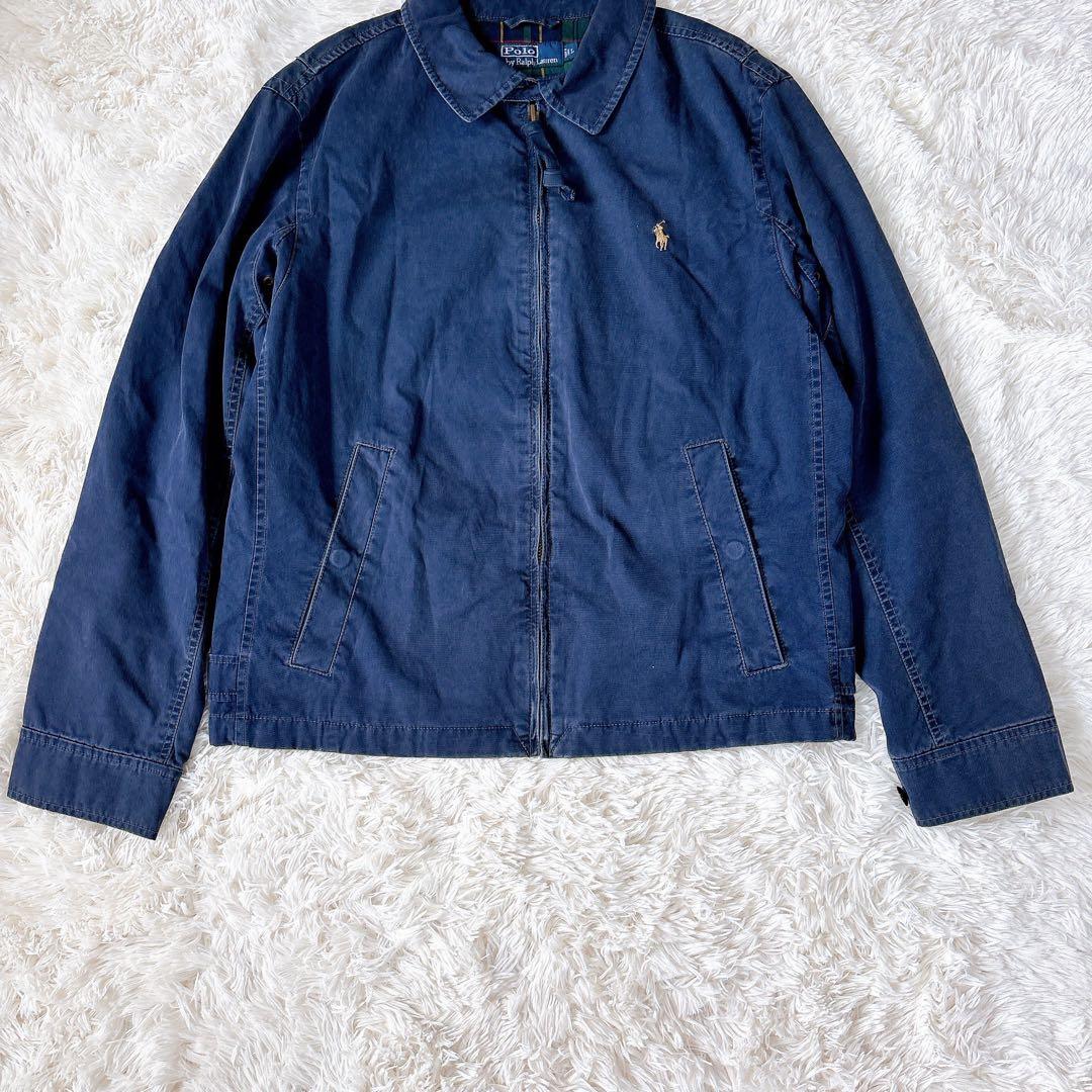 XL相当 チェック ポロバイラルフローレン スウィングトップ ロゴ刺繍 ネイビー