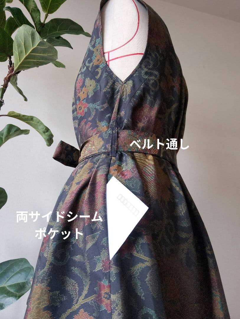 着物リメイク❀大島紬フレアーワンピース❀花柄ストール付き正絹ノースリーブ