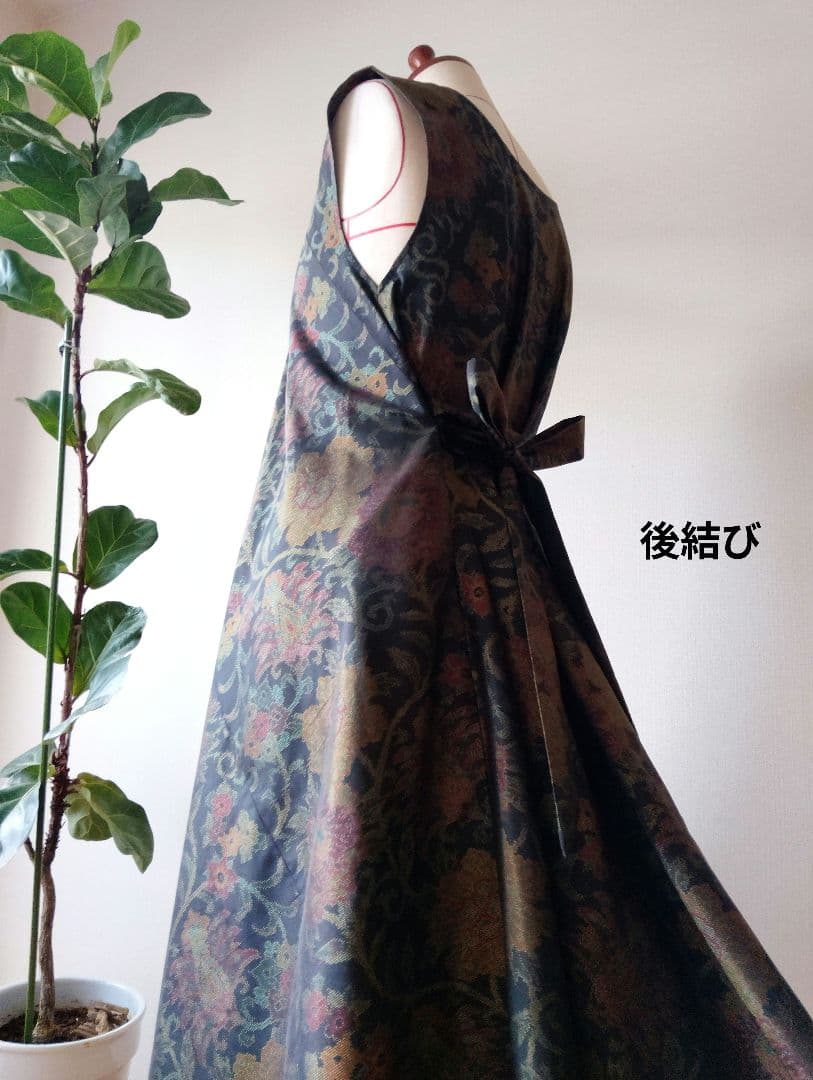 着物リメイク❀大島紬フレアーワンピース❀花柄ストール付き正絹ノースリーブ