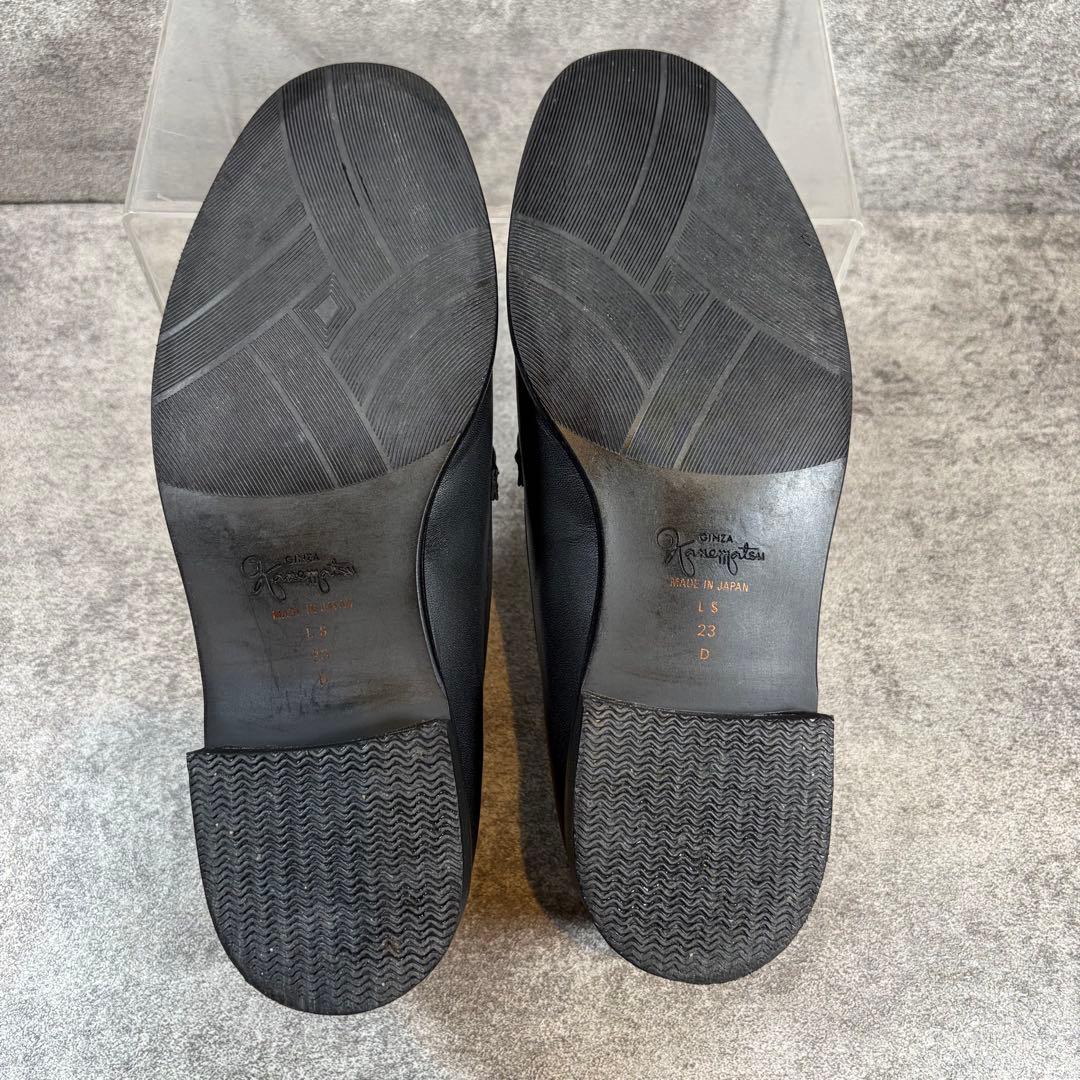 美品 銀座かねまつ AQUA BELL ビットローファー 黒　レザー　23cm