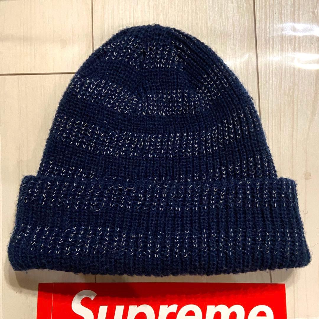 【美品】 Supreme Reflective Stripe Beanie 紺