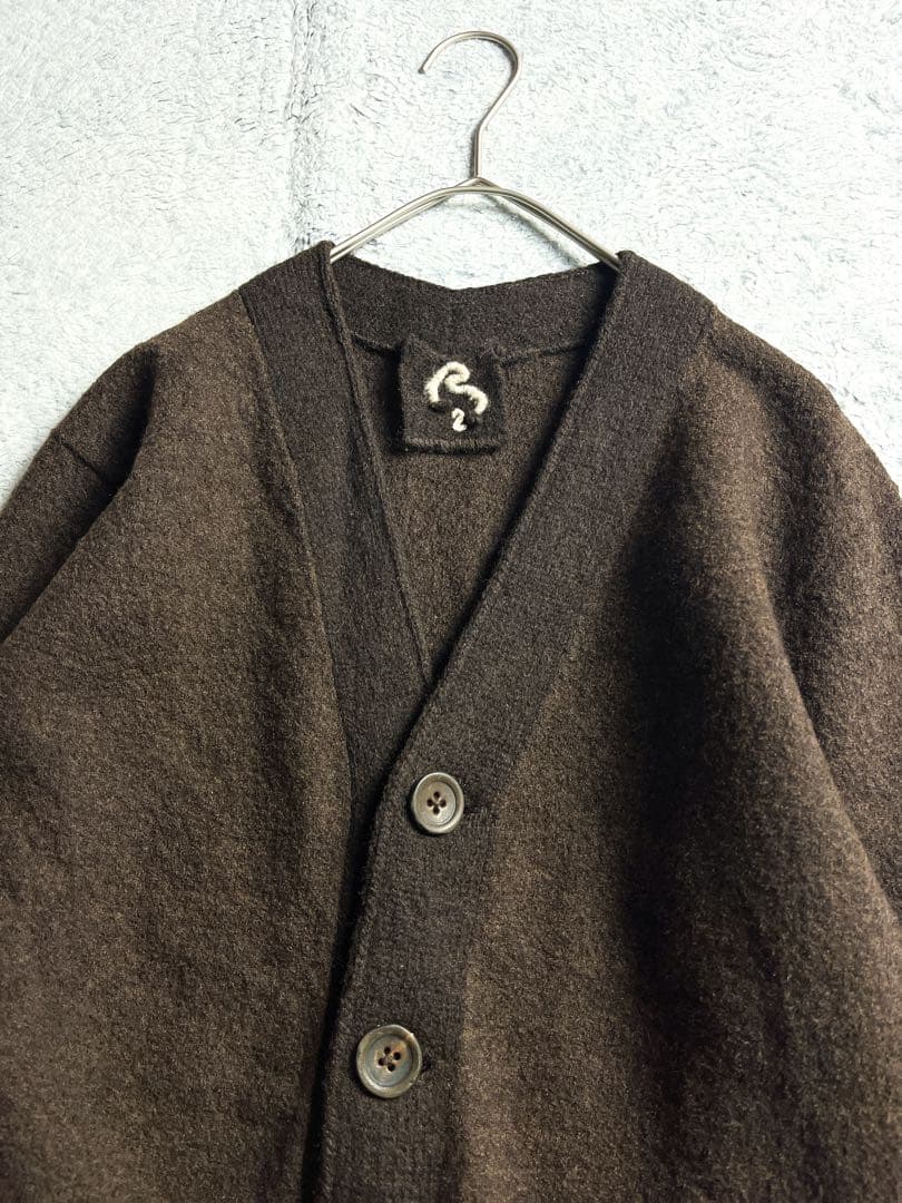 【BADOU-R 】45R 縮絨ウール ニットカーディガン ブラウン 2