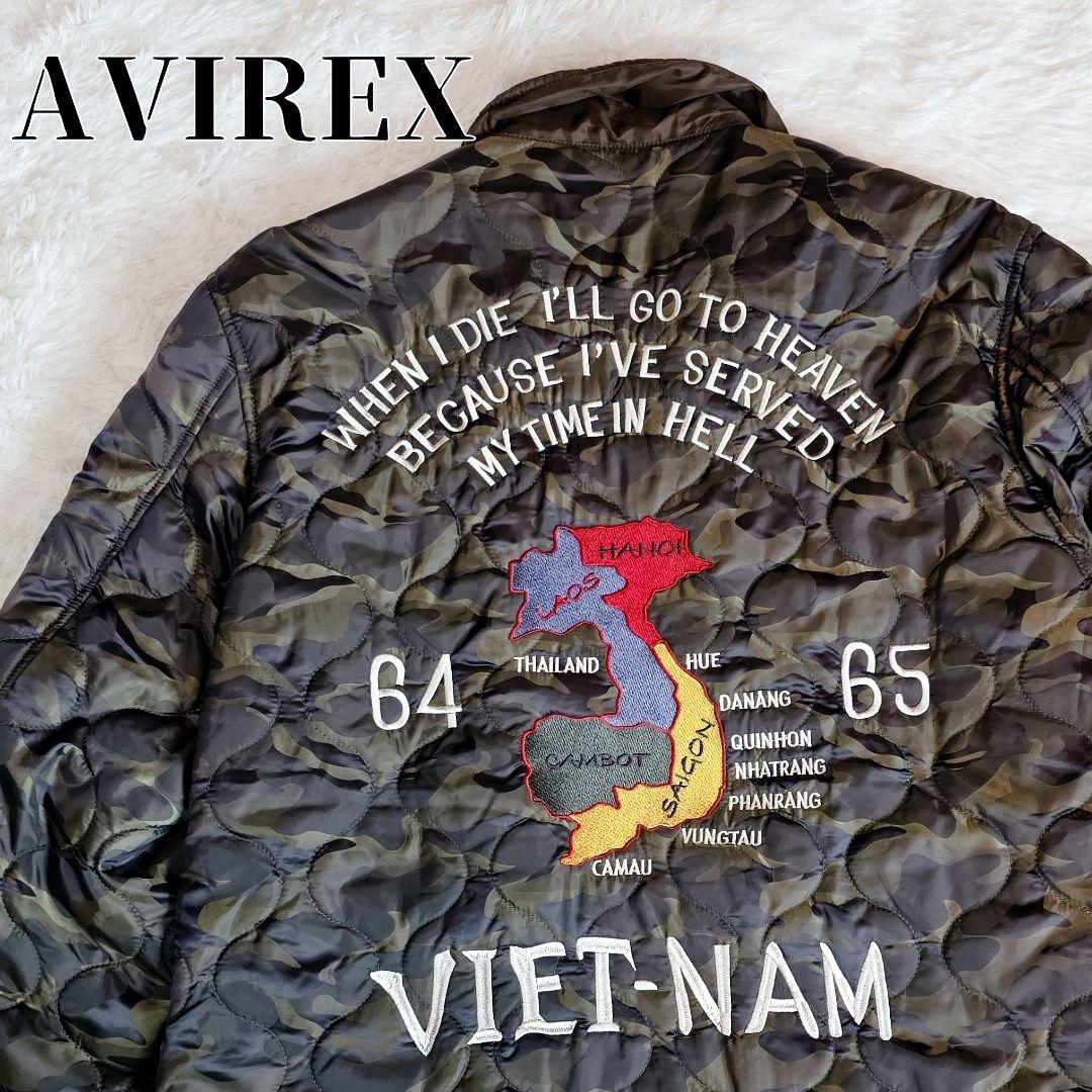 AVIREX 刺繍 ベトジャン XL 迷彩 ミリタリー キルティング 深緑