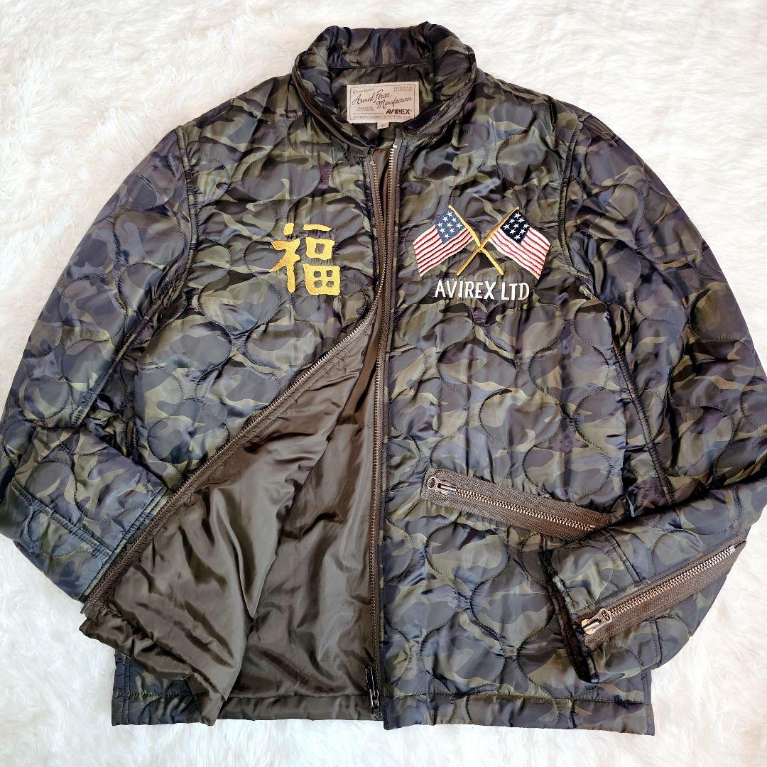 AVIREX 刺繍 ベトジャン XL 迷彩 ミリタリー キルティング 深緑