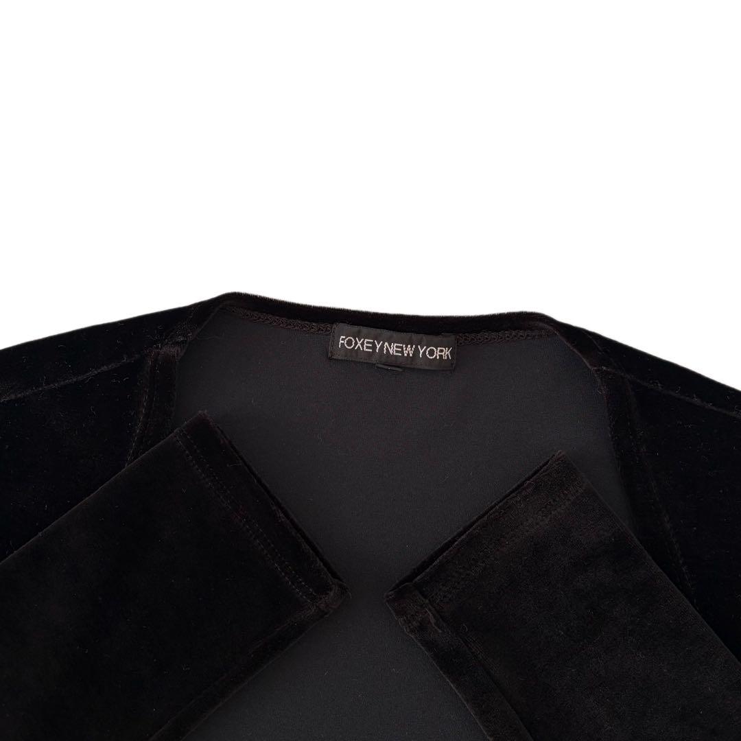 美品 FOXEY NEW YORK 洗える ベロア ショートボレロ カーディガン