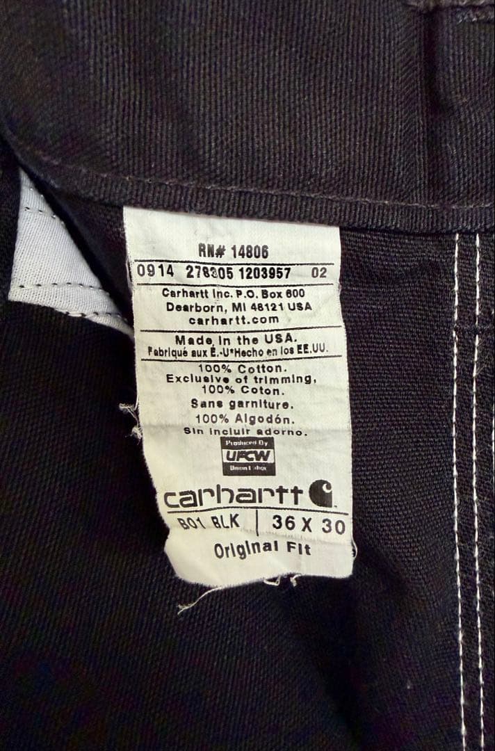 超スペシャル 36X30 W36 カーハート ダブルニー パンツ ブラック 黒