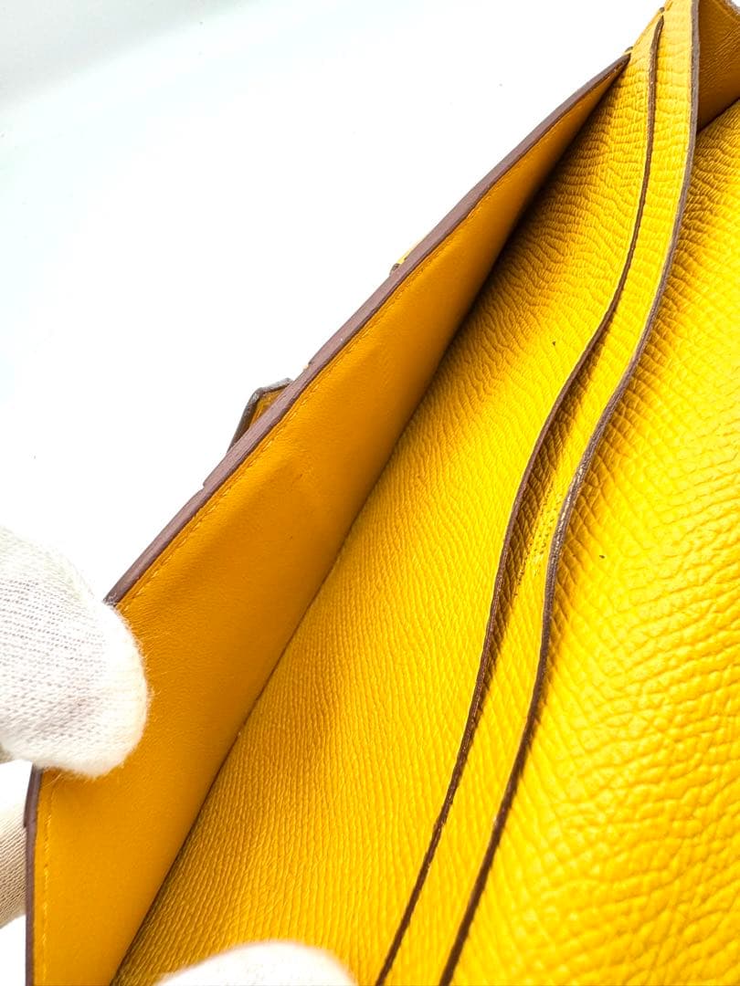 HERMES エルメス ベアンスフレ エプソン イエロー マチ付き D刻印