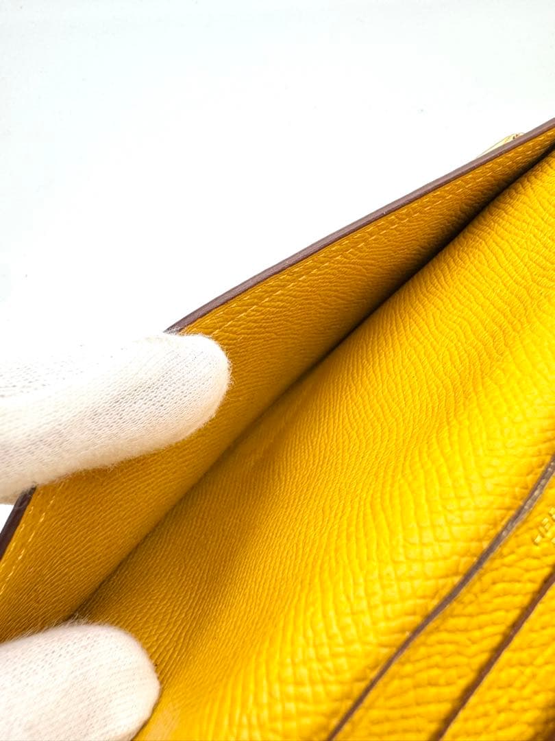 HERMES エルメス ベアンスフレ エプソン イエロー マチ付き D刻印