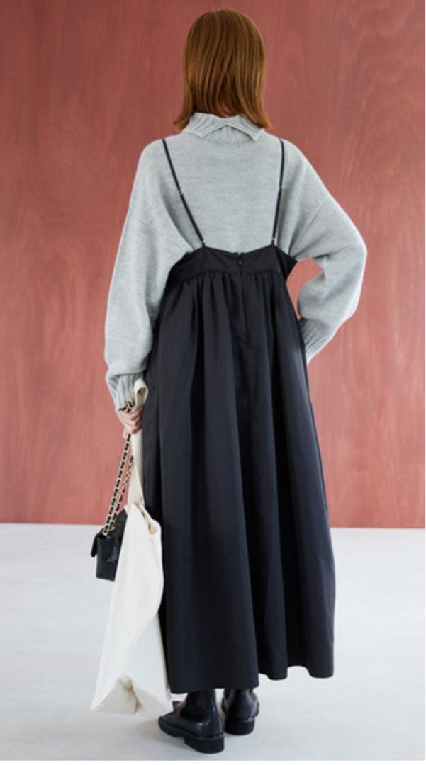 SLOBE IENAタフタギャザーキャミワンピース ブラック36