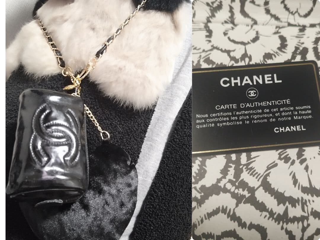 CHANEL 黒 レザー パテント　斜め掛け