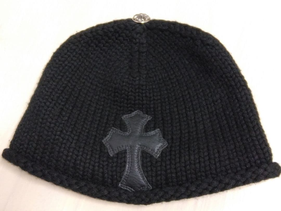 CHROME HEARTS クロムハーツ／クロスパッチ付カシミヤニット帽／シルバ