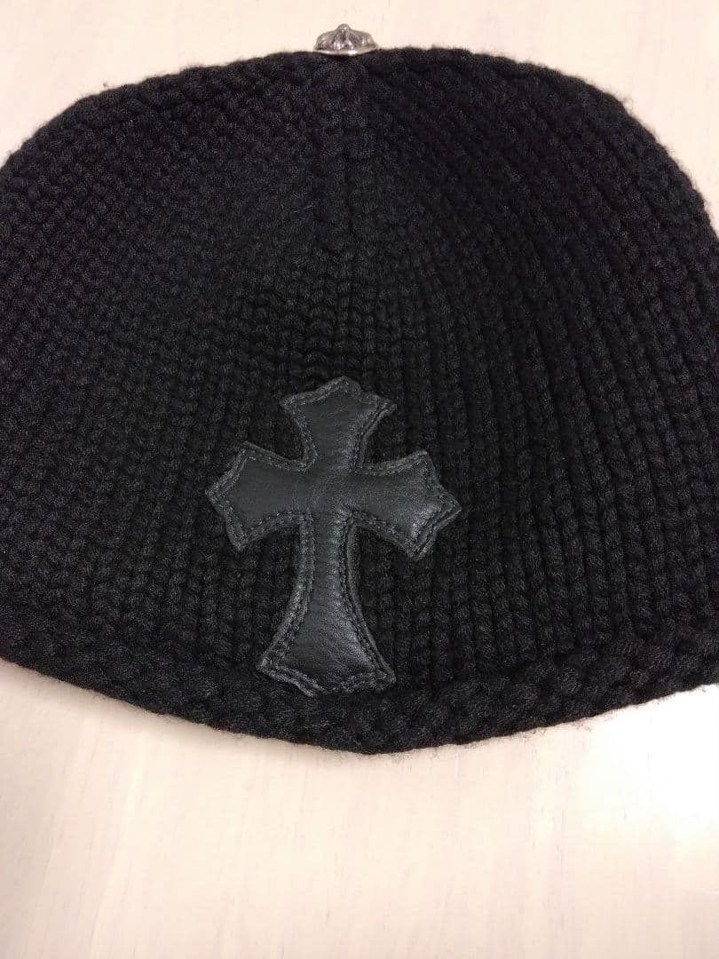 CHROME HEARTS クロムハーツ／クロスパッチ付カシミヤニット帽／シルバ