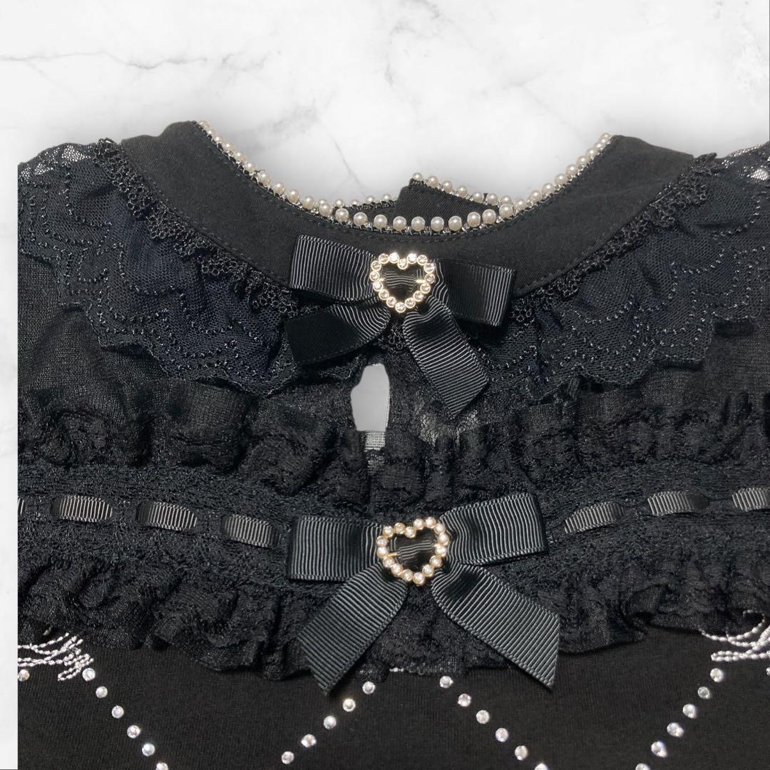 美品❤️ LIZLISA モノグラムビジューカットトップス ブラック