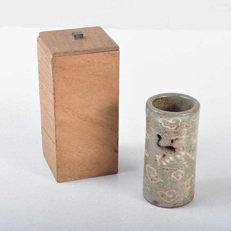 煎茶道具　青木木米　聾米造　象嵌雲鶴文　茶巾筒　時代箱 M　R4301