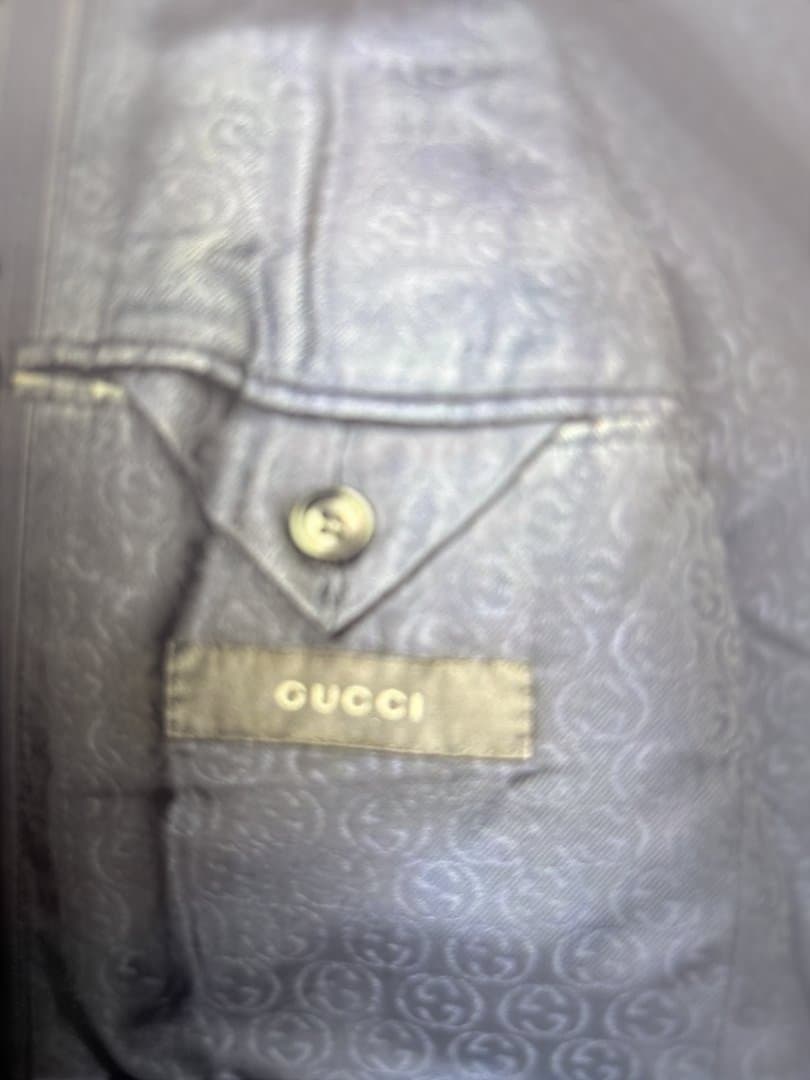 GUCCI スーツ セットアップ ストライプ 2B 裏地ロゴ柄 ネイビー 50R