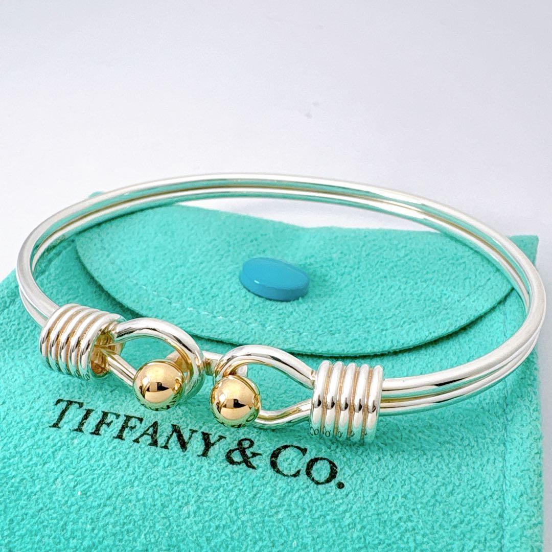 極美品 オールドティファニー ダブルアイ コンビ バングル シルバー k18