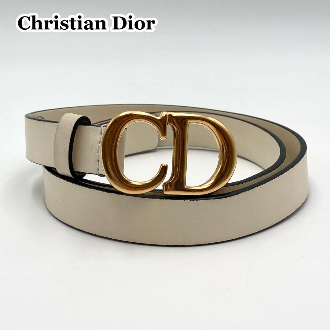 近年！極美品✨ ディオール Saddle ベルト 細身 レザー アイボリー CD