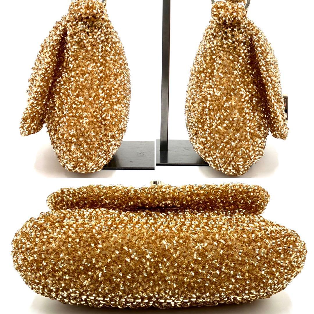 美品 アンテプリマ ワイヤーハンドバッグ フラップ ターンロック ゴールド