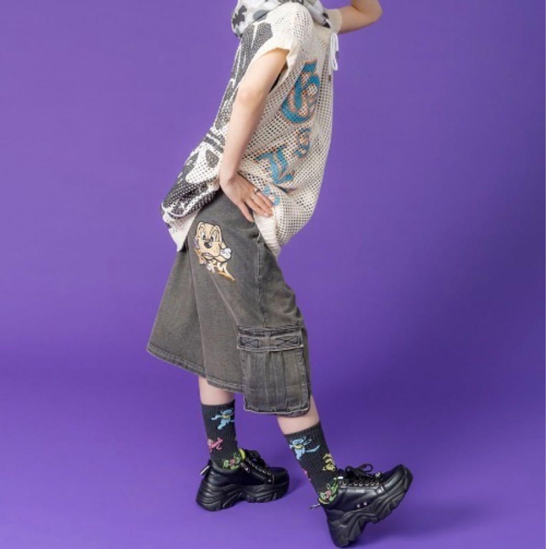 未使用タグ付 美品 GALFY デニムハーフパンツ ビッグロゴ ビンテージXL